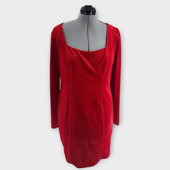 Forever 21 Mini Dress Women's 2X Red Velvet Corduroy Square Neck Babydoll - Picture 1 of 8